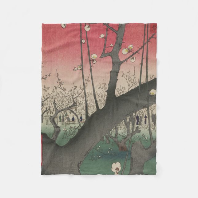 Japanese sunrise sunset plum estate trees fleece blanket (Front)