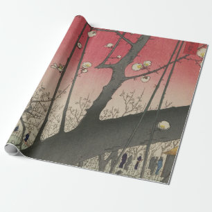 Japanese sunrise sunset plum estate trees wrapping paper