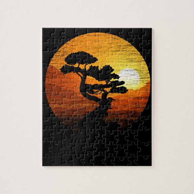 Japanese Sunset Art Nature Japan Bonsai Tree Jigsaw Puzzle (Vertical)