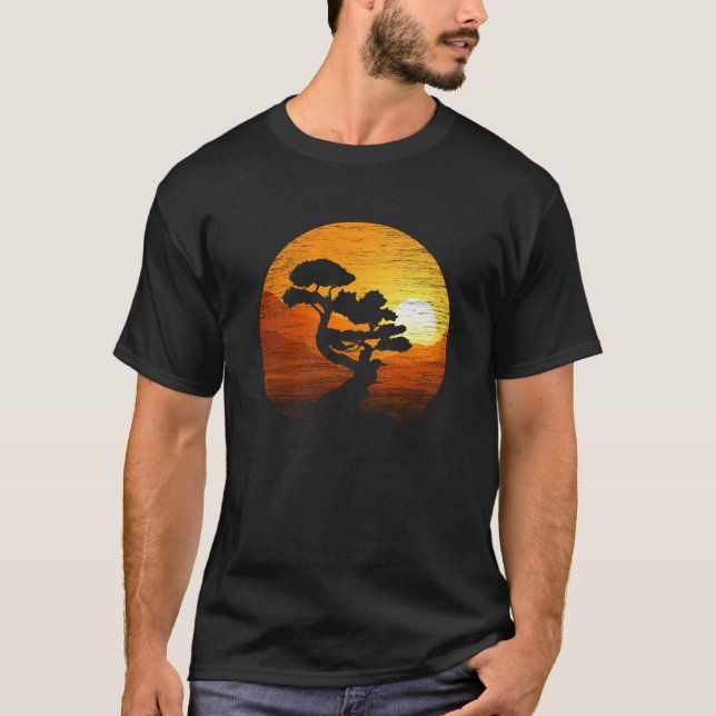 Japanese Sunset Art Nature Japan Bonsai Tree T-Shirt (Front)