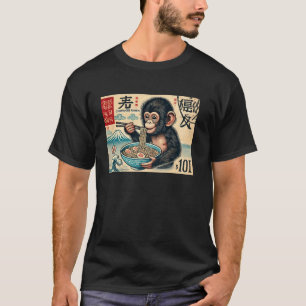 Japanese Sunset Art Postage Stamp Mt. Fuji Chimpan T-Shirt