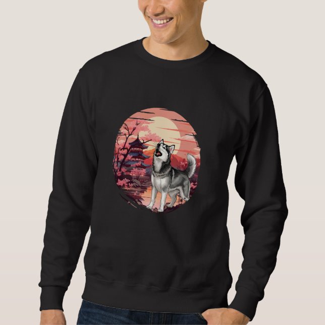 Japanese Sunset Siberian Husky Sweatshirt (Front)