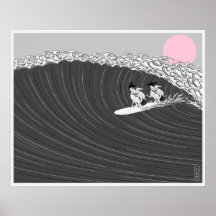japanese sunset surf poster