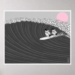 japanese sunset surf poster