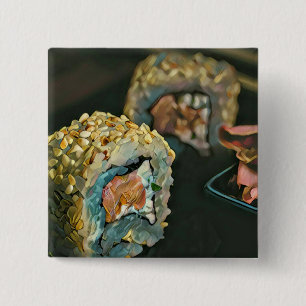 Japanese sushi 15 cm square badge