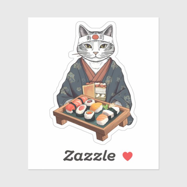 Japanese Sushi Cat Custom-Cut Vinyl Stickers (Sheet)