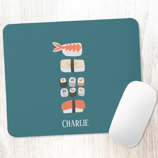 Japanese Sushi Custom Name Mouse Mat (Japanese Sushi personalized custom name art mousemat)
