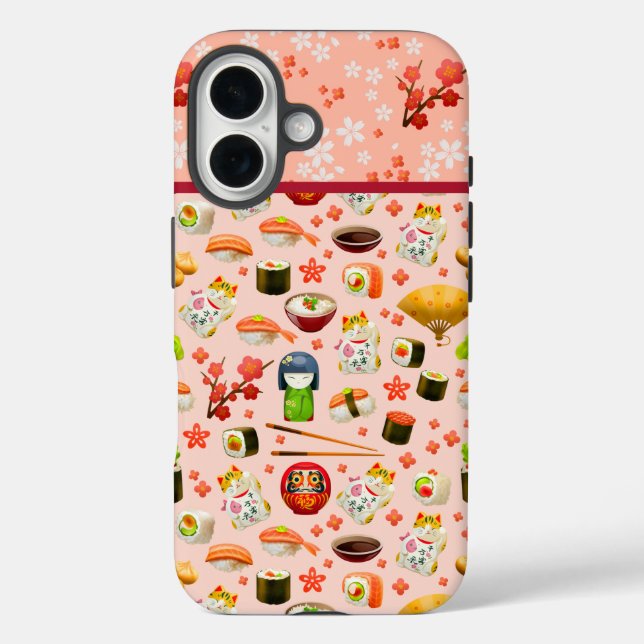 Japanese sushi fish dish pattern on pink Case-Mate iPhone case (Back)