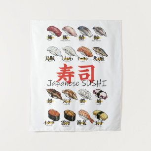 Japanese SUSHI illustration design Tapestry