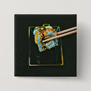 Japanese sushi lover gift 15 cm square badge