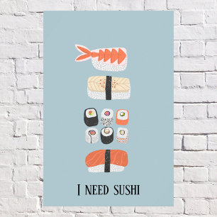 Japanese Sushi Nigiri Maki Roll Custom Text Poster