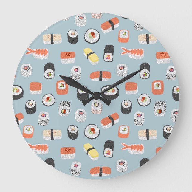 Japanese Sushi Nigiri Maki Roll Pattern Large Clock (Front)
