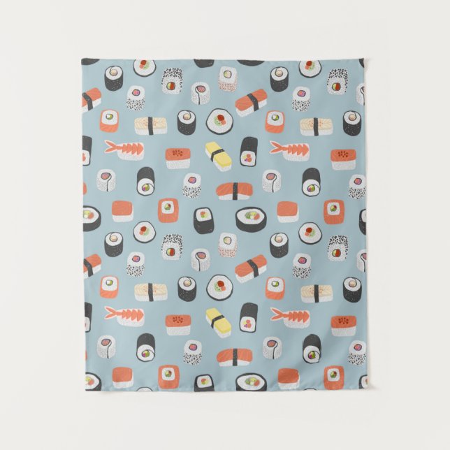 Japanese Sushi Nigiri Maki Roll Pattern Tapestry (Front)