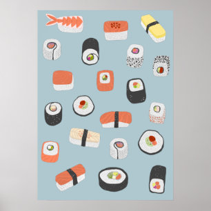 Japanese Sushi Nigiri Maki Roll Poster
