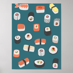 Japanese Sushi Nigiri Maki Roll Poster