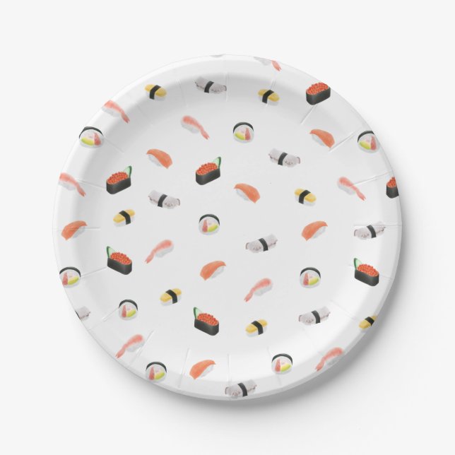 Japanese Sushi Pattern Paper Plate (Front)