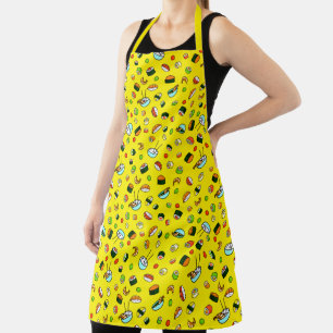 Japanese Sushi Seafood Rice Bowl Pattern Food Chef Apron
