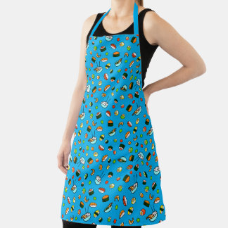Japanese Sushi Seafood Rice Bowl Pattern Food Chef Apron