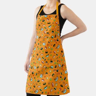 Japanese Sushi Seafood Rice Bowl Pattern Food Chef Apron