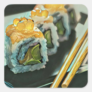 Japanese sushi square sticker