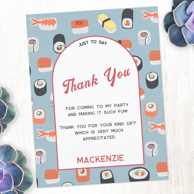 Japanese Sushi Thank You Postcard (Japanese sushi themed personalized thank you postcard with custom text)