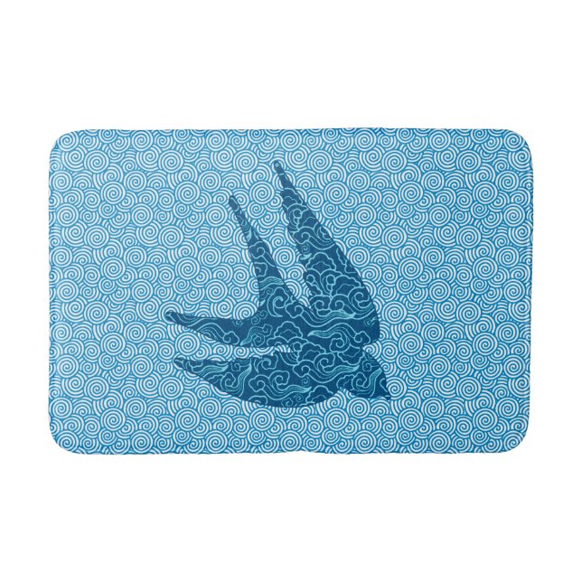 Japanese Swallow in Flight, Cobalt and Pale Blue Bath Mat (Front)