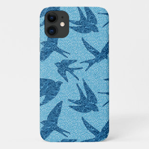 Japanese Swallow in Flight, Cobalt and Pale Blue iPhone 11 Case