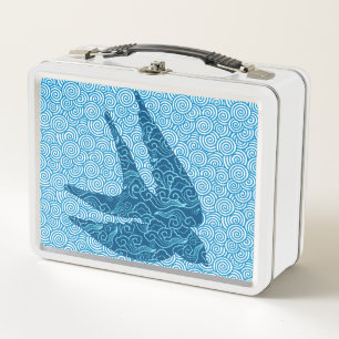 Japanese Swallow in Flight, Cobalt and Pale Blue Metal Lunch Box