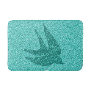 Japanese Swallow in Flight, Turquoise and Aqua Bath Mat