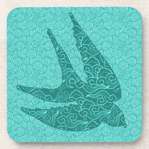 Japanese Swallow in Flight, Turquoise and Aqua    Coaster