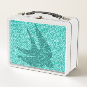 Japanese Swallow in Flight, Turquoise and Aqua Metal Lunch Box