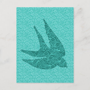 Japanese Swallow in Flight, Turquoise and Aqua Postcard
