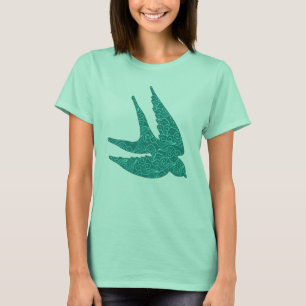 Japanese Swallow in Flight, Turquoise and Aqua T-Shirt