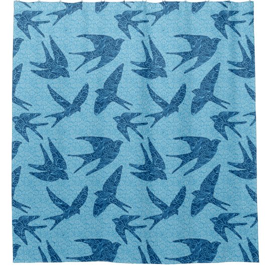 Japanese Swallows In Flight Cobalt And Pale Blue Shower Curtain