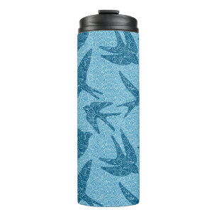 Japanese Swallows in Flight, Cobalt and Pale Blue Thermal Tumbler