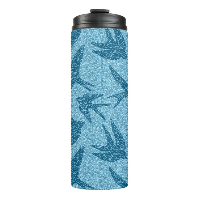 Japanese Swallows in Flight, Cobalt and Pale Blue Thermal Tumbler (Front)