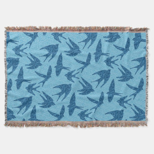 Japanese Swallows in Flight, Cobalt and Pale Blue Throw Blanket