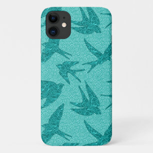 Japanese Swallows in Flight, Turquoise and Aqua iPhone 11 Case