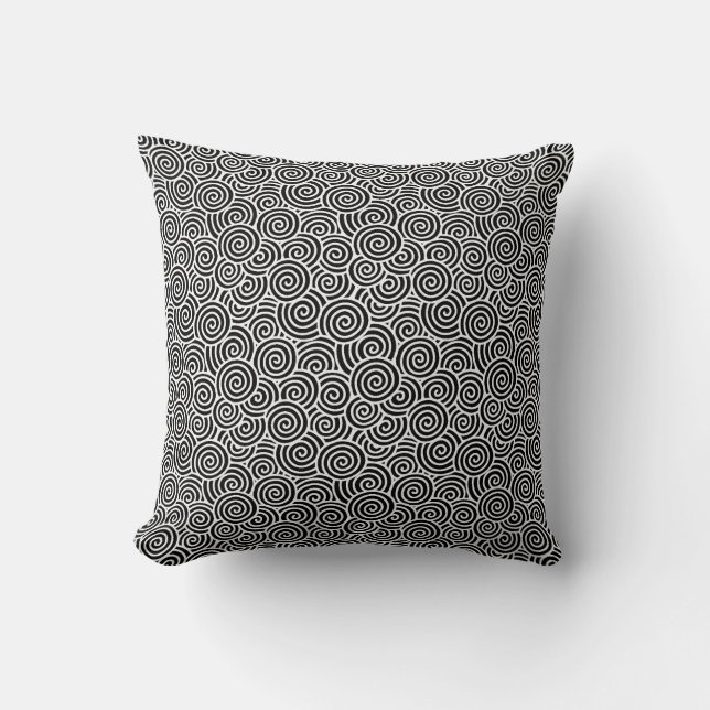 Japanese swirl pattern - black and white cushion (Front)