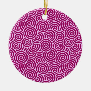 Japanese swirl pattern - burgundy and pale pink ceramic tree decoration