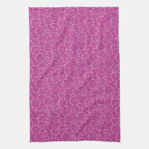 Japanese swirl pattern - burgundy and pale pink tea towel