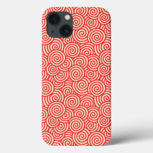 Japanese swirl pattern - coral orange iPhone 13 case