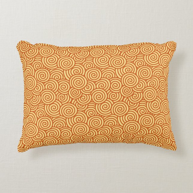 Japanese swirl pattern - coral orange decorative cushion (Front)