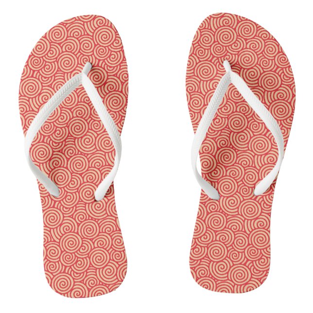 Japanese swirl pattern - coral orange flip flops (Footbed)