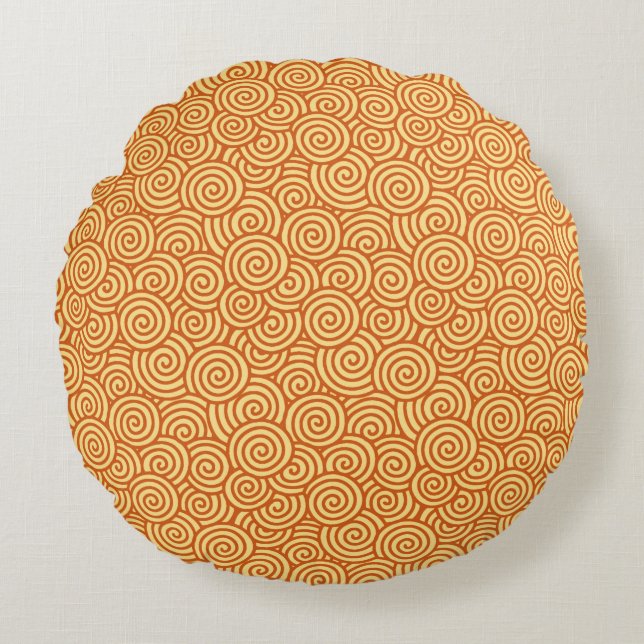 Japanese swirl pattern - coral orange round cushion (Front)
