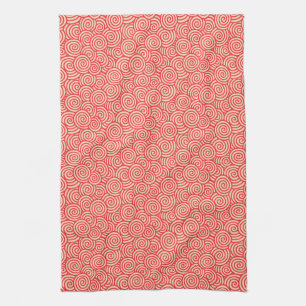 Japanese swirl pattern - coral orange tea towel