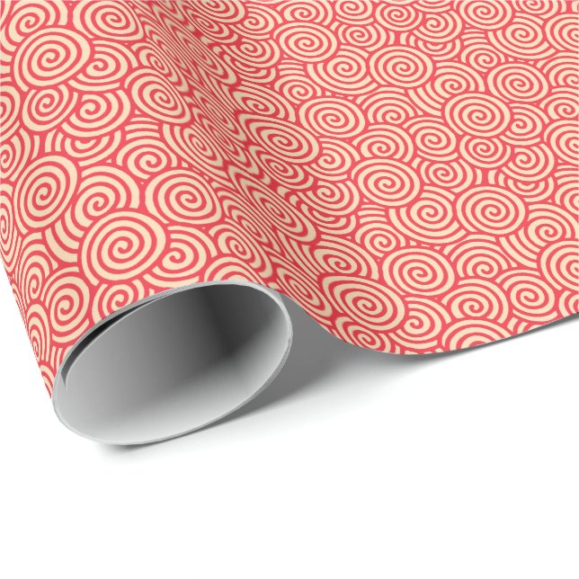 Japanese swirl pattern - coral orange wrapping paper (Roll Corner)