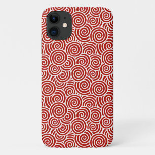 Japanese swirl pattern - deep red and white iPhone 11 case