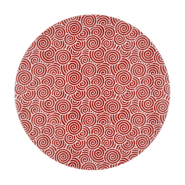 Japanese swirl pattern - deep red and white cutting board (Front)