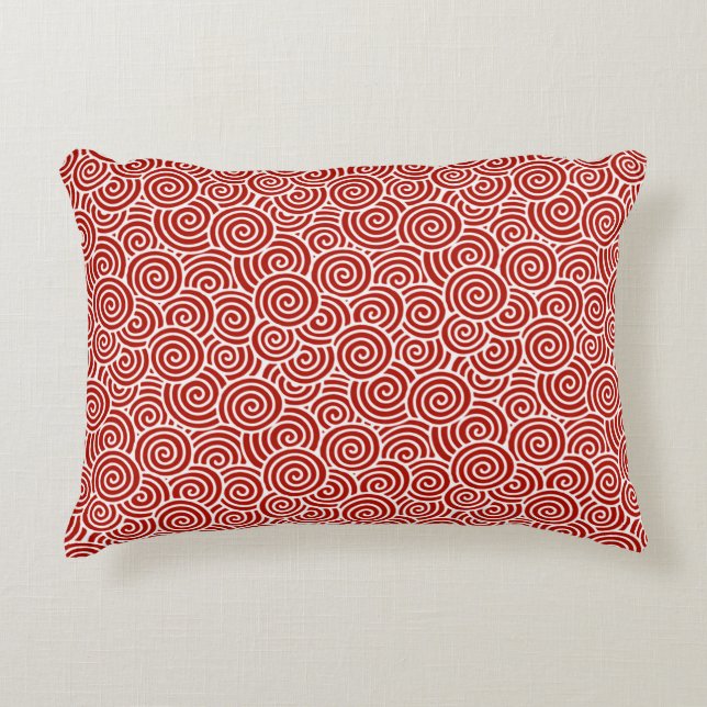 Japanese swirl pattern - deep red and white decorative cushion (Front)